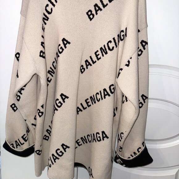 Balenciaga All-Over Logo Knit Sweater – Beige/Black – Size M (Unisex) - Picture 2 of 5